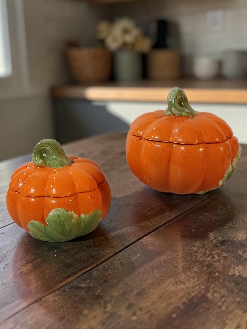 Ceramic Orange Pumpkin Lidded Tabletop Candle - Decorative Fall Accent